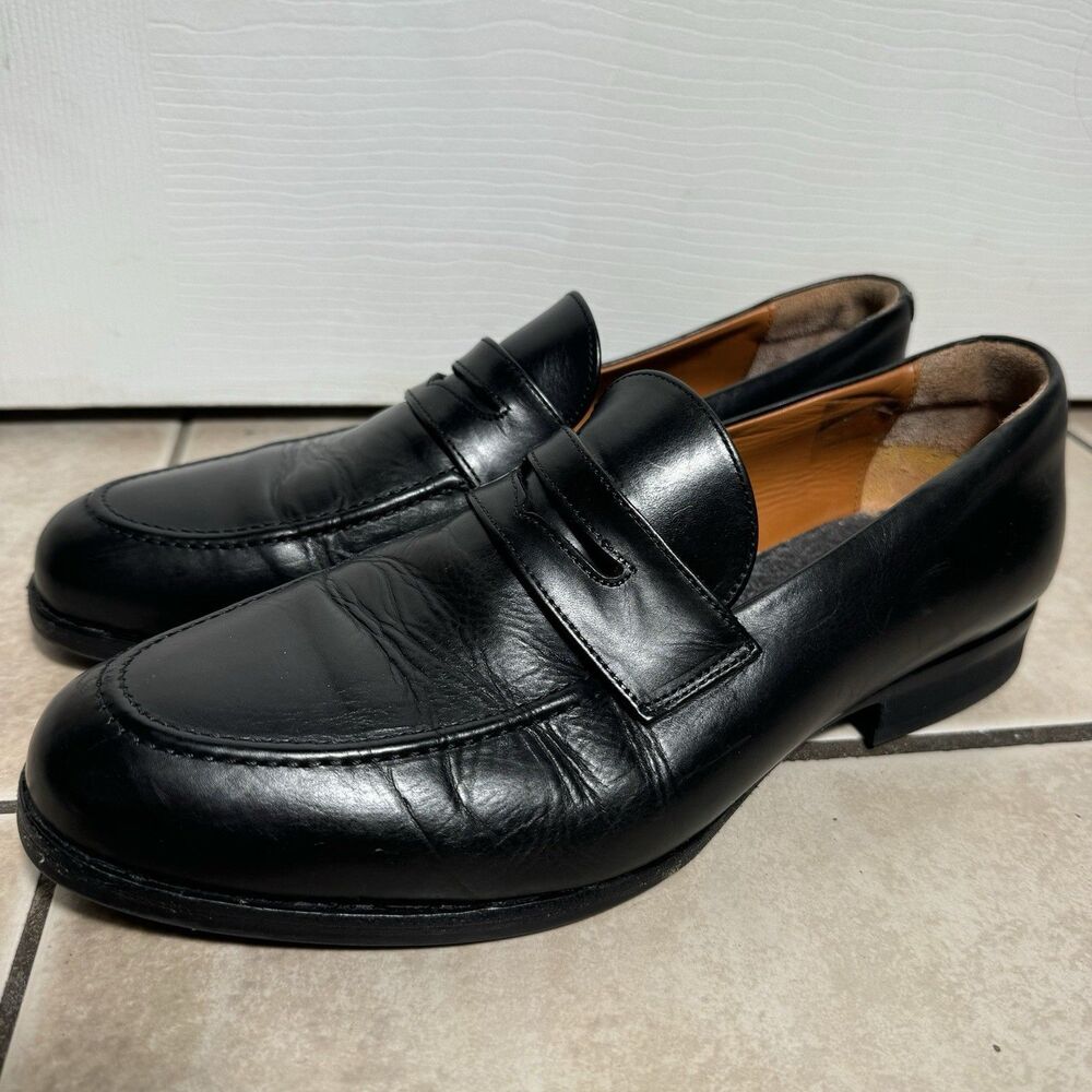 Wolf & Shepherd Men’s 8 Leather Black Penny Loafers Luxury Dress Shoes